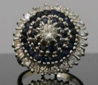 18Carat White Gold Sapphire & Diamond (1.35ct) Cluster Ring (Size L)