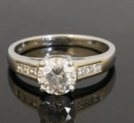 Platinum 0.75ct Diamond Solitaire Ring W/ 0.10ct Accents (Size J) 6x6mm Head