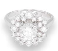 18Ct White Gold Diamond Solitaire & Cluster 1.90tcw (Size K 1/2)