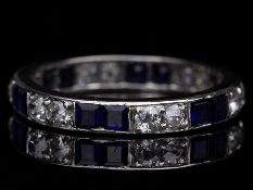 c1925 Art Deco Platinum Diamonds & Sapphires Eternity Ring