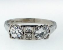 Platinum Art Deco Two Stone 1.00ct Diamond Cluster Ring (Size N) 14x5mm Head
