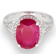 18carat White Gold Oval Ruby Solitaire Ring W/ Diamond Accents (Size M 1/2)