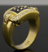 18Ct Yellow Gold Princess Sapphire & Diamond Cluster Ring (Size R 1/2) 28x13mm