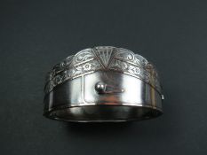 Rare Antique Victorian Sterling Silver & Gold Hinged Buckle Bangle C.1880