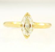 18 Carat Yellow Gold Marquise Cut Diamond (0.62ct) Solitaire Ring (Size M 1/2)