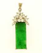 Vintage 18Carat White Gold 0.50ct Diamond & Imperial Jade Pendant (14x31mm)