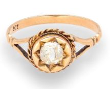 Antique 9 Carat Yellow Gold 0.62ct Diamond Old Cut Solitaire Ring (Size Q 1/2)