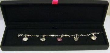18ct White Gold Signed Theo Fennell 5 Charm Diamond Set Bracelet