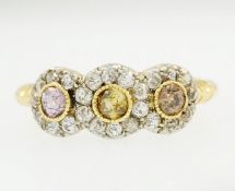 Vintage 18Ct Gold Three-Stone(3 colours) Diamond(0.60tcw) Cluster Ring (Size M)