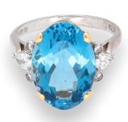 18Carat Gold (10.0ct) Topaz Solitaire W/ (0.50ct) Diamond Accents (Size M 1/2)