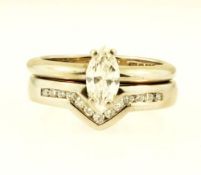 Palladium Diamond Bridal Set, Solitaire 0.60ct & Band 0.15ct (Size H 1/2)