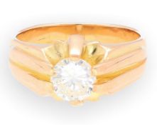 18carat Gold Vintage Diamond 1.20ct H/SI2 Gypsy Solitaire Signet Ring (Size R)
