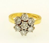 18Carat Yellow Gold 1.75ct Diamond Daisy Cluster Ring (Size J 1/2) 11x12mm Head