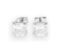 18Carat White Gold 2.10TCW Princess Cut Diamond Solitaire Stud Earrings (5x5mm)