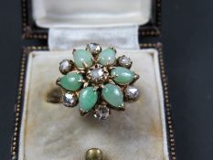 Stunning Art Deco 14ct Gold Rose Diamond & Jade Ring C.1930