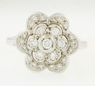 18 Carat White Gold Diamond(1.25ct) Daisy Cluster Ring (Size O) 14x14mm Head