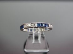 Super Art Deco Platinum 50pt Sapphire & 50pt Diamond Eternity Ring C.1920