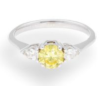 18Carat White Fancy Yellow Diamond (0.55CT) Solitaire With Pear Accents (Size M)