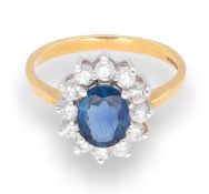 18 Carat Yellow Gold Sapphire & Diamond Cluster (Size P) 12x14mm