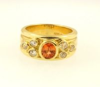 18Carat Gold Padparadscha Sapphire Solitaire w/ Old Cut Diamond Accents (M 1/2)