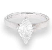 18Carat White Gold Marquise Cut Diamond (1.12ct) Solitaire Ring (Size J)