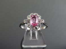 Vintage Art Deco Style 18ct Gold 60pt Diamond & 80pt Pink Sapphire Ring