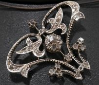 Antique 9Ct White Gold Victorian Old Cut Diamond Butterfly Pendant (45x35mm)