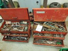 2 X Toolboxes containing a mixture of old spanners to suit classic cars