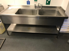 Stainless Steel Double Sink with Single Movable Tap & Shelf
