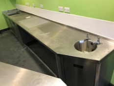 Stainless Steel Counter With Sink, Handbasin and 2 Double Cupboards