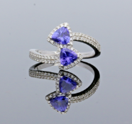 Tanzanite & Diamond Crossover Ring
