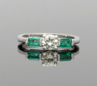 14ct White Gold Emerald & Diamond 3 Stone Ring