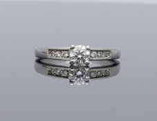 Platinum Diamond Solitaire Ring With Diamond Shoulders .50cts