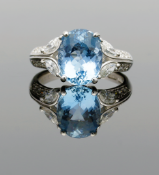 Platinum Aquamarine & Diamond Cluster Ring