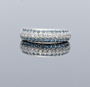 18ct White Gold Blue Topaz & Diamond 3 Row Ring