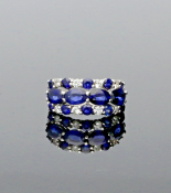 14ct White Gold Emerald & Diamond 3 Row Band Ring