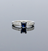 Platinum Square Sapphire & Diamond Ring