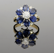 Vintage Sapphire & Diamond Cluster Ring 1950s