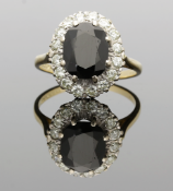 Vintage 18ct Gold Classic Sapphire & Diamond Cluster Ring 20th Century