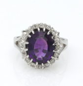 Vintage 1977 18ct White Gold Amethyst & Diamond Cluster Ring
