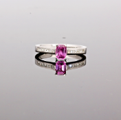 18ct White Gold Pink Sapphire and Diamond Shoulders Ring