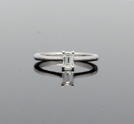 18ct White Gold Emerald Cut Diamond Solitaire Ring .40cts