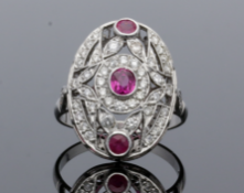 Vintage Platinum Ruby & Diamond Cluster Ring
