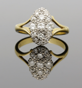 Period 18ct Yellow Gold Oval Diamond Cluster Ring