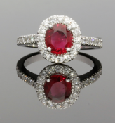 14ct White Gold Ruby & Diamond Cluster Ring