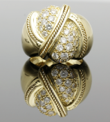 18ct Yellow Gold Diamond Crossover Ring Cluster Ring