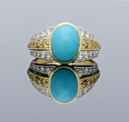 Turquoise With White & Yellow Diamonds Ring