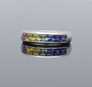 18ct White Gold multi Colour Sapphire Rainbow Ring