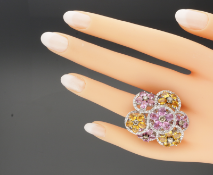 18ct White Gold and Yellow & Pink Sapphires & Diamonds Cocktail Ring