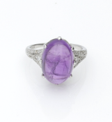 18ct White Gold Amethyst & Diamond Ring 20th Century